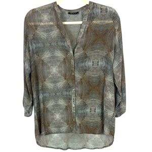 Apny Gray and Brown Modal Blend Relaxed Patterned Blouse Size Medium